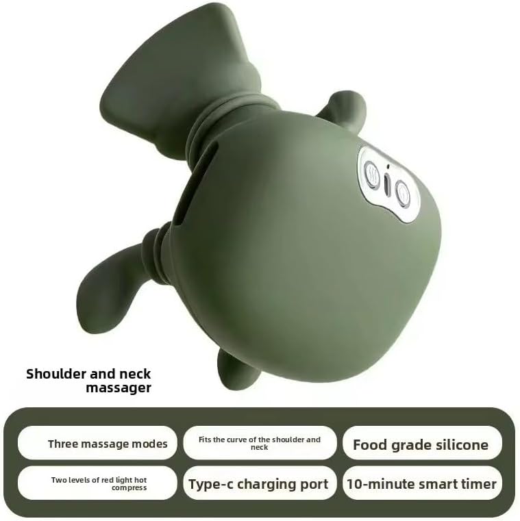 Bionic Heated Massager, Green, Portable Shiatsu Neck and Back | Electric Deep Tissue 4D Kneading, Simulated Human Hand Design, Pain Relief and Muscle Relax