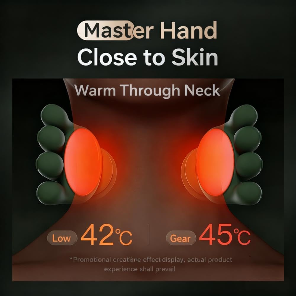 Bionic Heated Massager, Green, Portable Shiatsu Neck and Back | Electric Deep Tissue 4D Kneading, Simulated Human Hand Design, Pain Relief and Muscle Relax