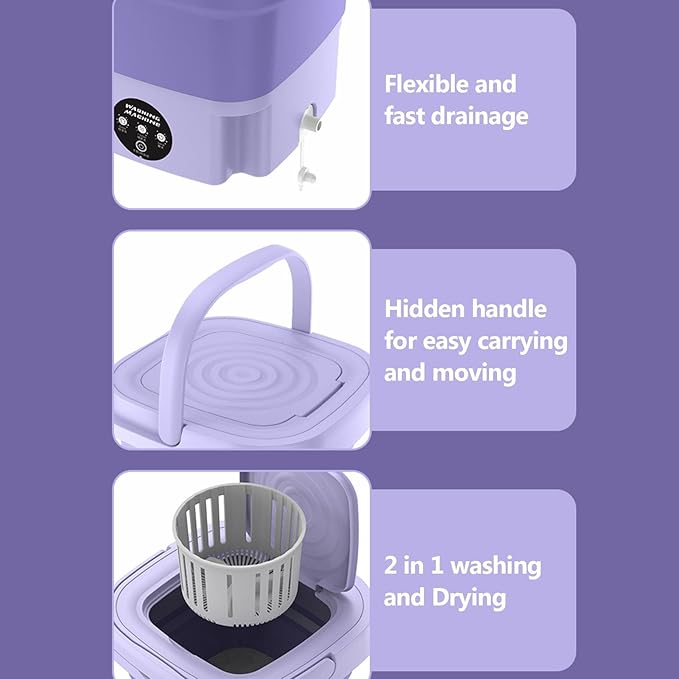 8L Foldable Portable Washing Machine, Semi-Automatic