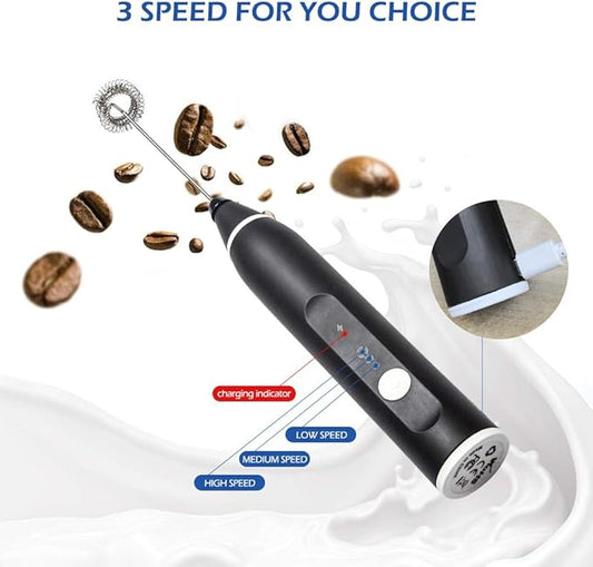 Handheld Milk Frother – USB Rechargeable, 3-Speed