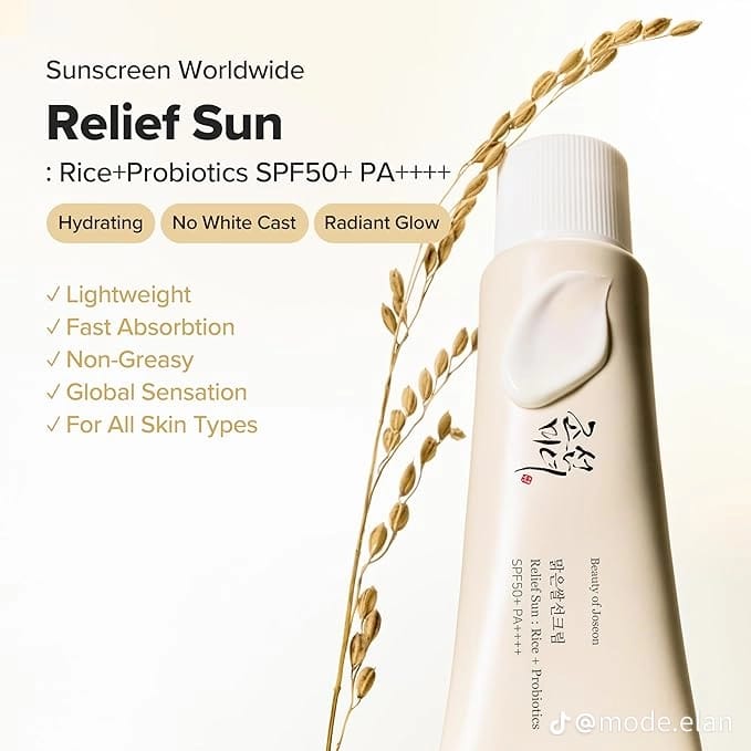 Beauty of Joseon Relief Sun SPF50+ PA++++ – Rice + Probiotics Lightweight Sunscreen